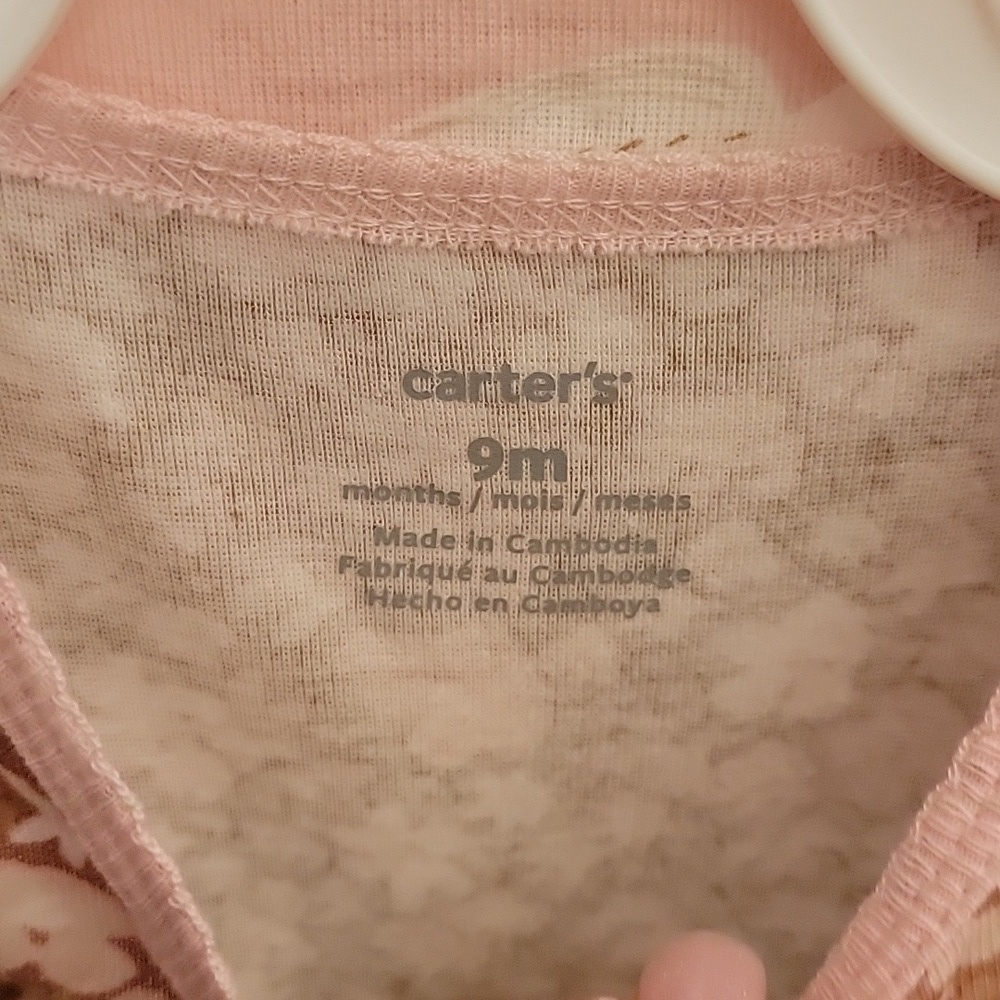 Carter's, baby girls 9M 2-piece set, pink and brown, long sleeves and footies. - Picture 6 of 11